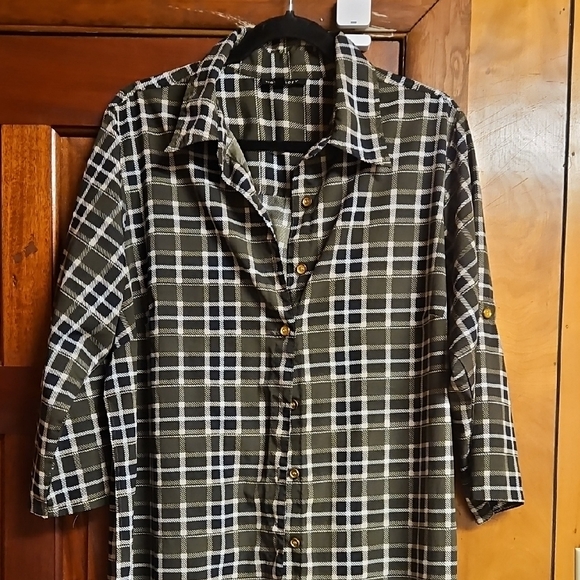 Button-Front Plaid Long Shirt Dress - Picture 2 of 6
